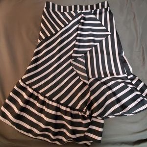 Black/White/Pink Striped Asymmetrical Satin Skirt